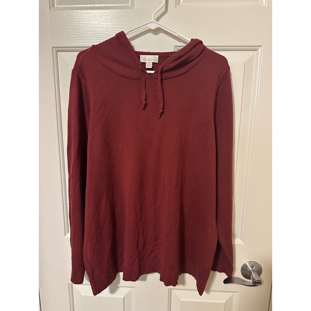 Belle by Kim Gravel Hoodie Womens 1X Burgundy Knit Sweater Long Sleeve